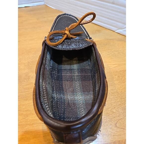 LL Bean Leather Slippers Flannel Lined Rubber Soles Mens 9M Preppy Outdoor Maine - Picture 7 of 10